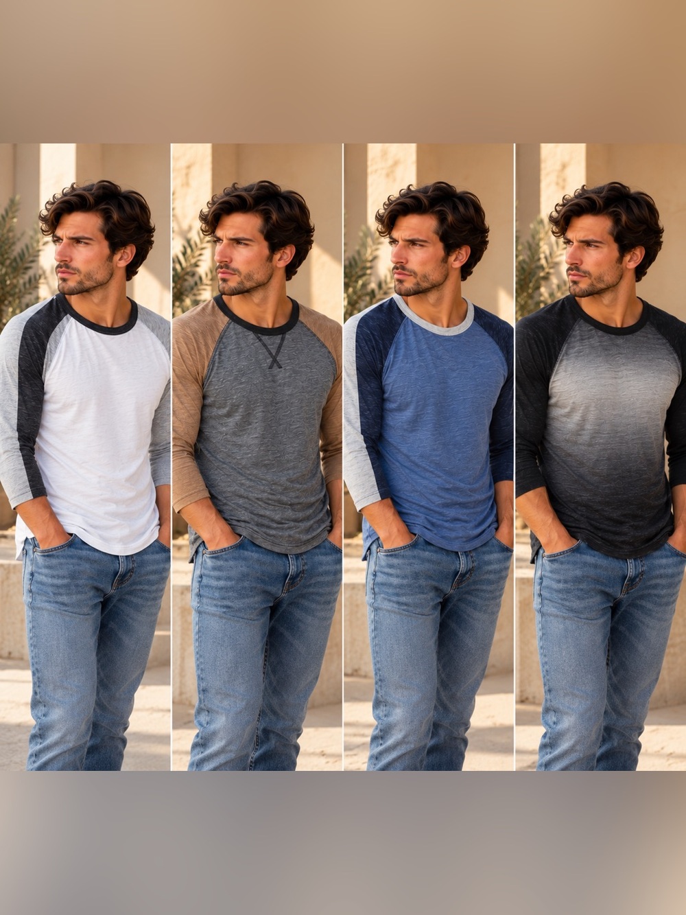 Express One Eleven Raglan Baseball Tee Lot of 4 Men's 3/4 Sleeve Size S